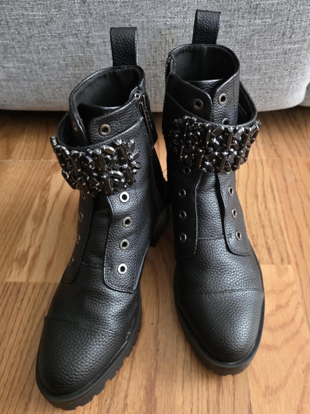 Karl Lagerfeld Black Crystal-Embellished Combat Boots